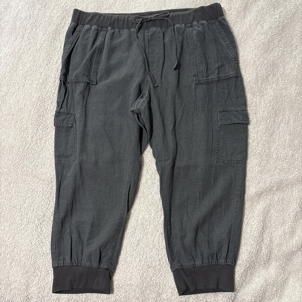 CASLON Linen/Rayon Blend Cropped Cargo Jogger Pants Army Green, Boho, EUC